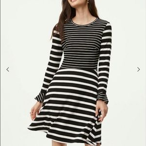 Loft striped flare dress with bell sleeves